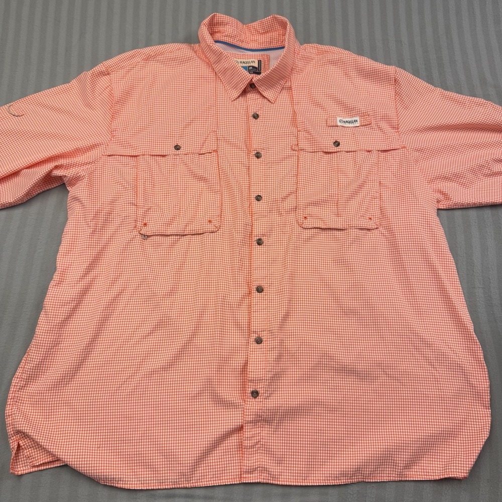 Magellan Outdoors Shirt Mens 4XL Orange White Fishing Button Down Long Sleeve